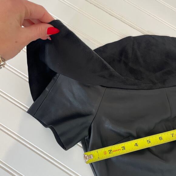 Mango Black Vegan Leather Off the Shoulder Ruffle Mini Bodycon Dress Size S - Picture 8 of 9